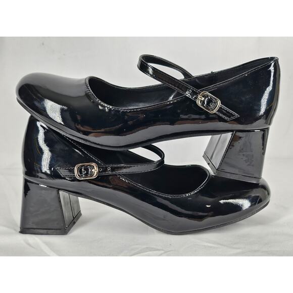 CIDER WOMEN'S BLACK PATENT LEATHER CHUNKY 2" HEEL MARY JANE SHOES SIZE 39 US 8.5 - Picture 6 of 11